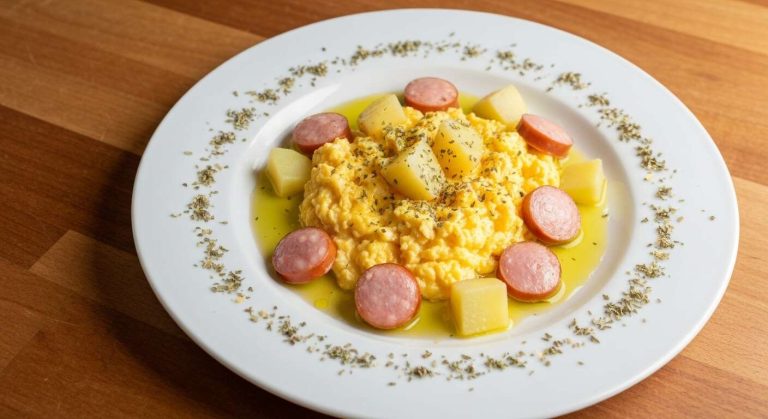 Un plat complet en 25 minutes ? Ces œufs brouillés aux saucisses et aux pommes de terre