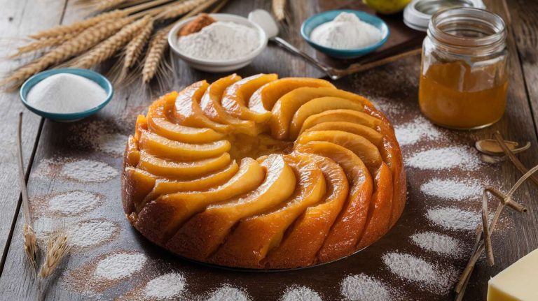 « J&rsquo;ai fait ce gâteau renversé aux coings, c&rsquo;est un peu long à préparer mais le résultat est spectaculaire »