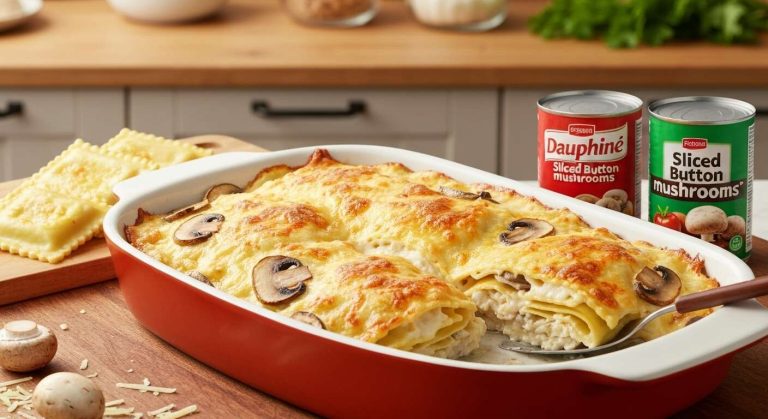4 ingrédients et 15 minutes, c'est tout ce qu'il vous faut pour ce gratin de ravioles aux champignons ultra-réconfortant
