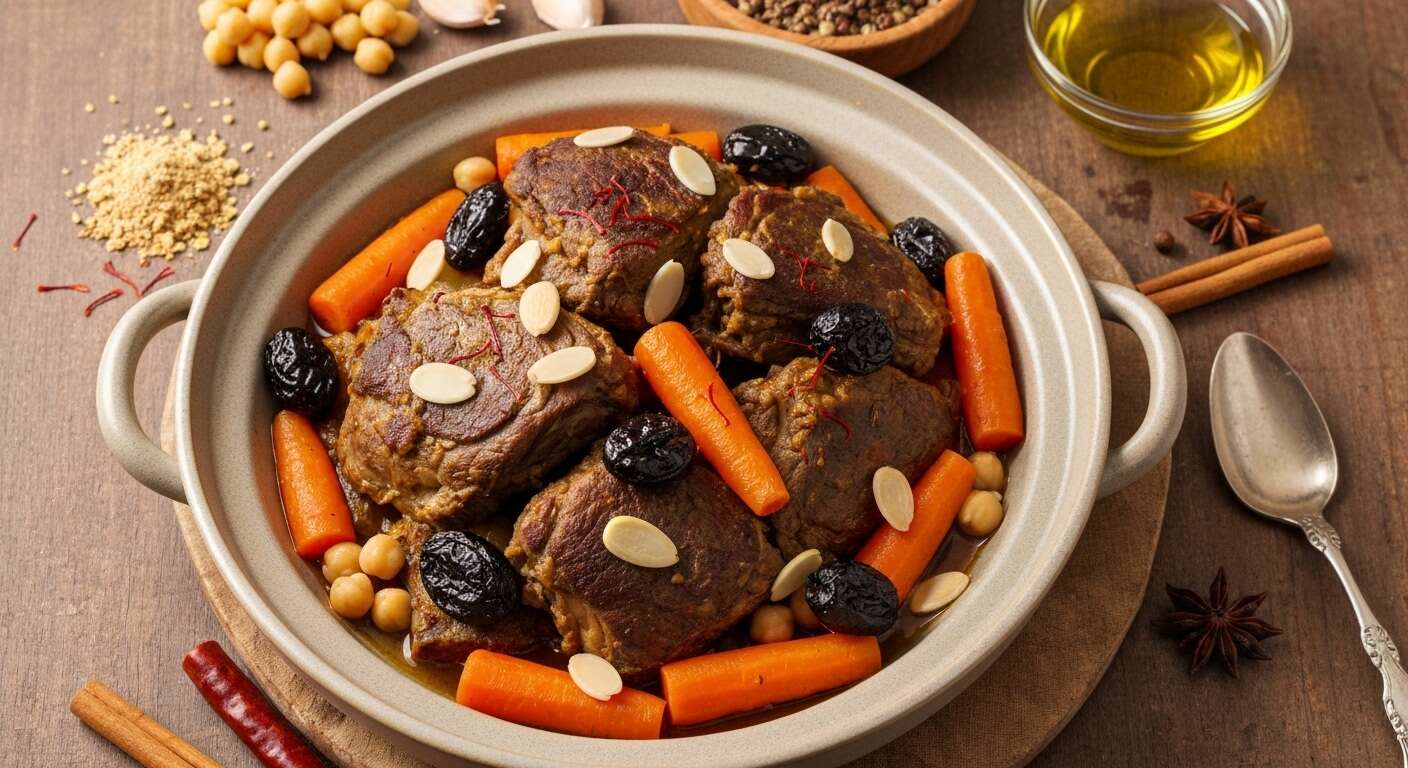 Tajine d'agneau aux pruneaux et légumes : recette gourmande