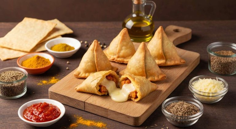 Samossas épicés au poulet et fromage : recette savoureuse