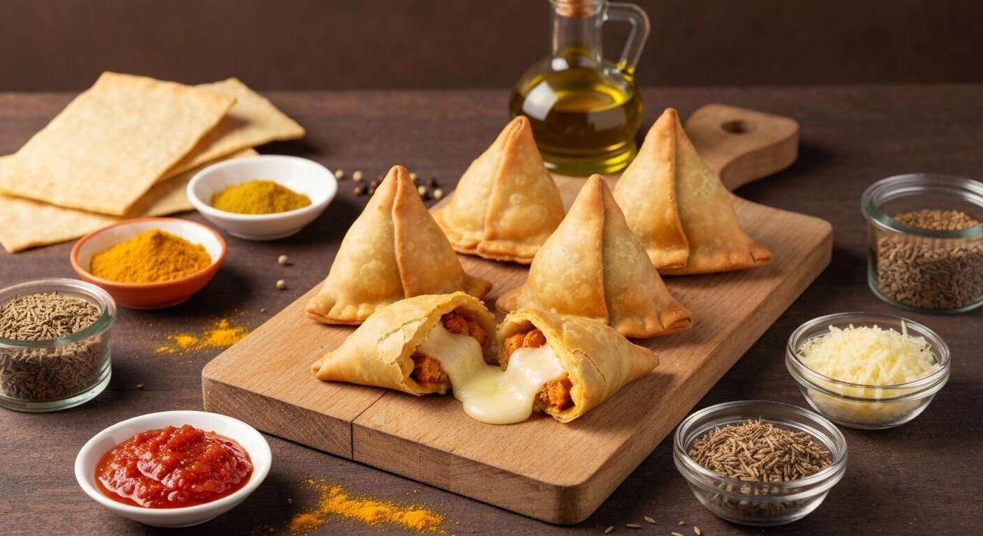 Samossas épicés au poulet et fromage : recette savoureuse