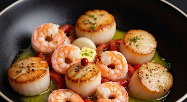 Recette facile : noix de Saint-Jacques et crevettes poêlées