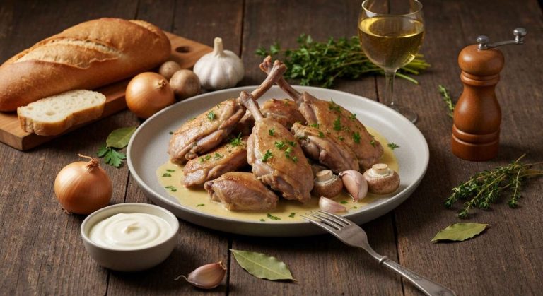 Lapin au vin blanc, crème fraîche et champignons : une recette gourmande
