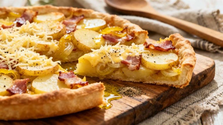Tarte aux pommes de terre et lardons maison : recette facile