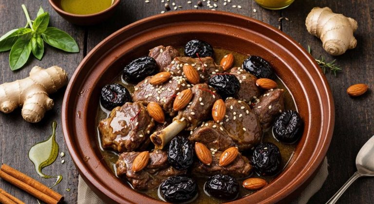 Tajine d'agneau aux pruneaux, amandes et miel : recette savoureuse