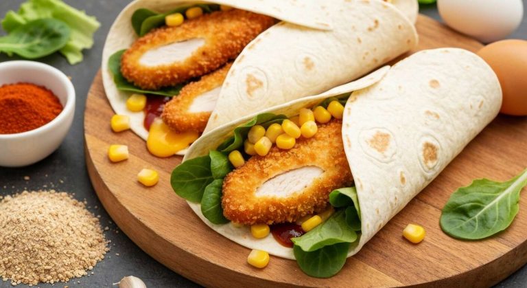 Wraps au poulet pané, cheddar et salade verte : recette savoureuse