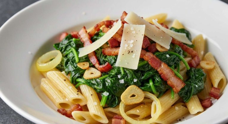 Pâtes aux épinards et lardons : recette savoureuse et facile