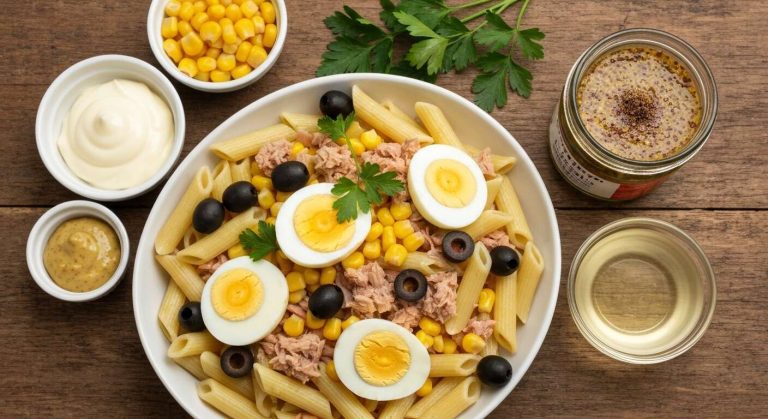 Salade de pâtes : oeufs durs et thon