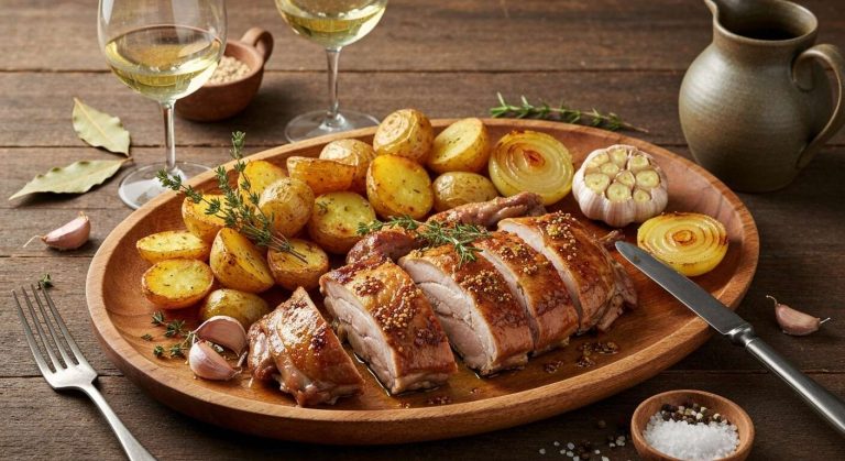 Lapin rôti aux pommes de terre au four : recette savoureuse