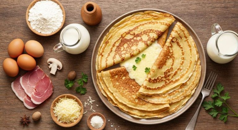 Crêpes salées au jambon, champignons et béchamel : recette gourmande