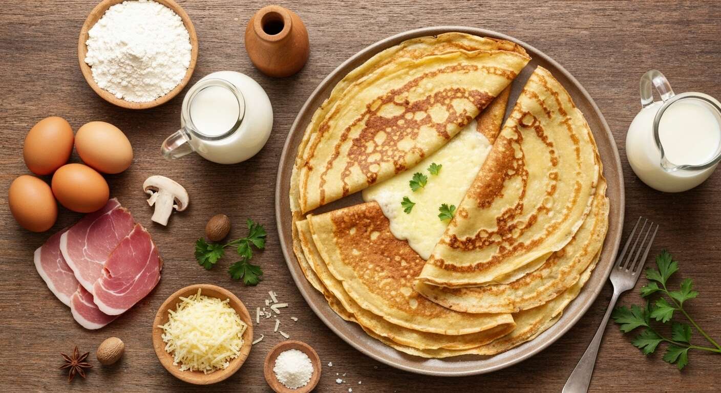 Crêpes salées au jambon, champignons et béchamel : recette gourmande