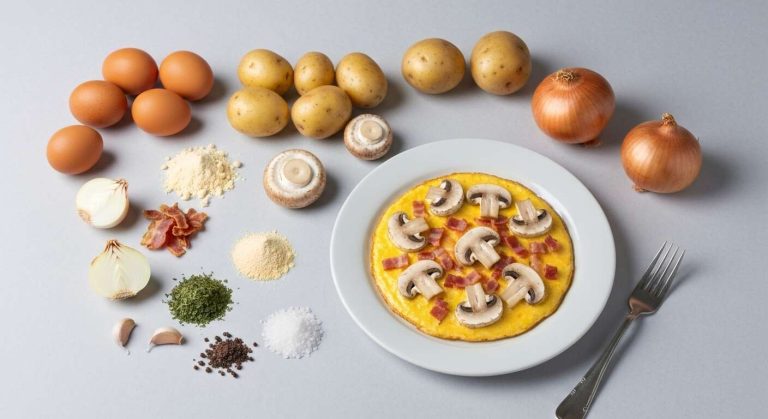 Recette : omelette aux pommes de terre, champignons et lardons