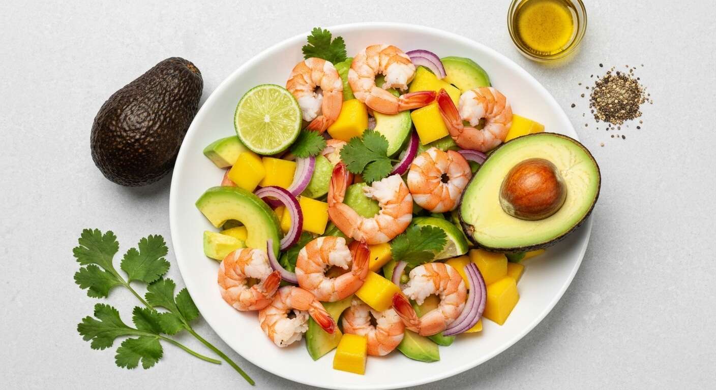 Salade d'avocat, mangue et crevettes : fraîcheur exotique