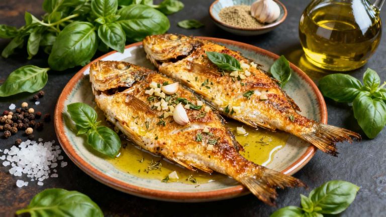 Filets de daurade au four : ail, huile d&rsquo;olive et basilic