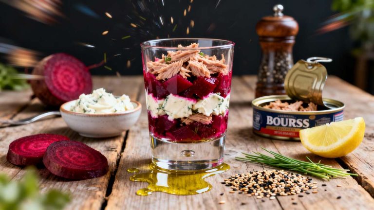 Verrines de betterave, boursin et thon : recette gourmande