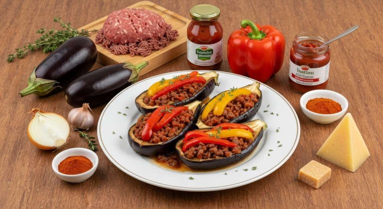 Aubergines farcies aux poivrons et bœuf : recette savoureuse