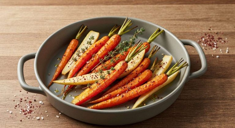 Carottes et panais rôtis au four : recette bio sans gluten, sans lait, sans œufs