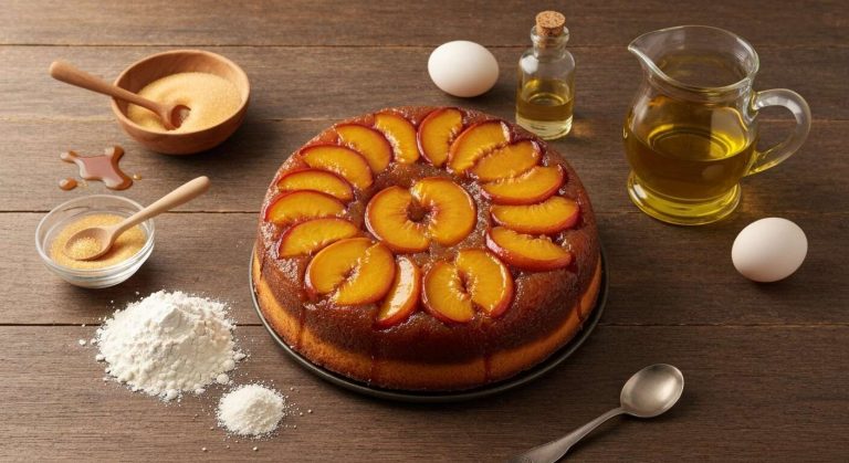 Gâteau Renversé aux Pêches : recette Facile et Délicieuse