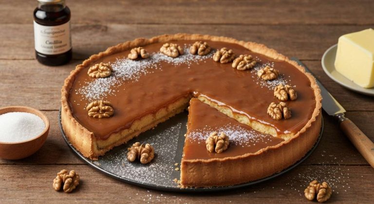 Recette fondante : tarte aux noix et caramel
