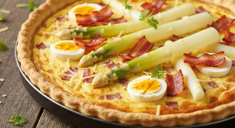 Quiche aux asperges blanches et lardons : recette savoureuse et facile