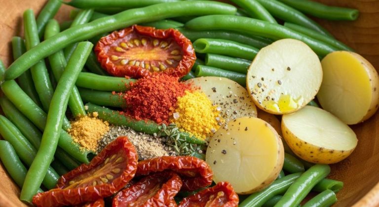 Salade express de haricots verts, pommes de terre et tomates