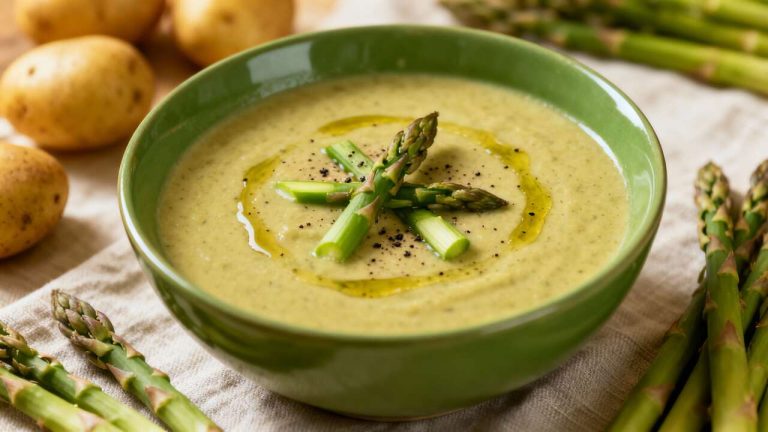 Velouté d&rsquo;asperges vertes et pommes de terre : recette facile et savoureuse