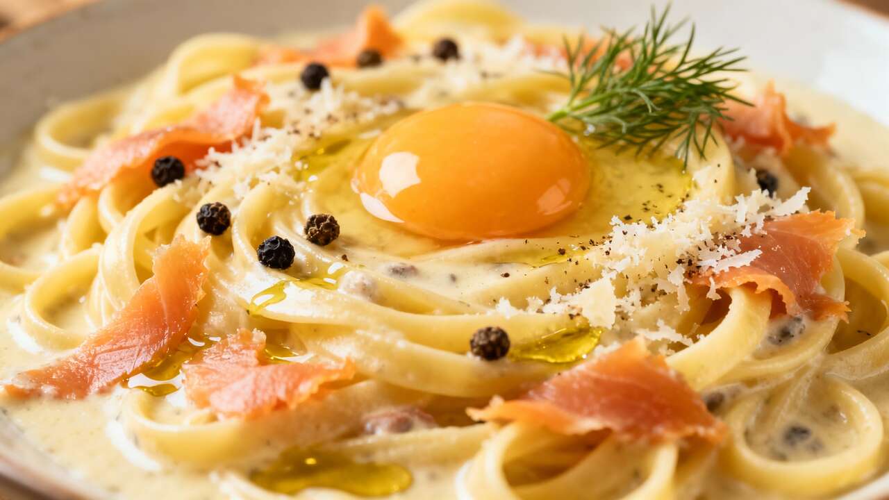 Pâtes à la carbonara au saumon : recette savoureuse