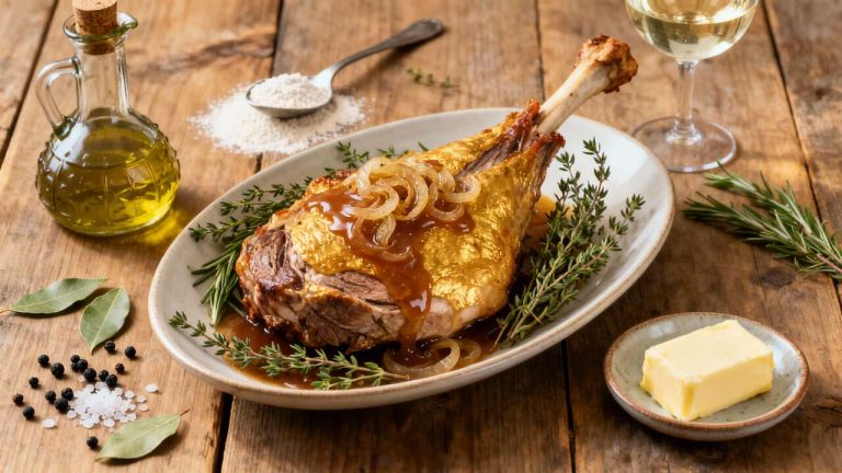 Recette de gigot d&rsquo;agneau en sauce à l&rsquo;oignon