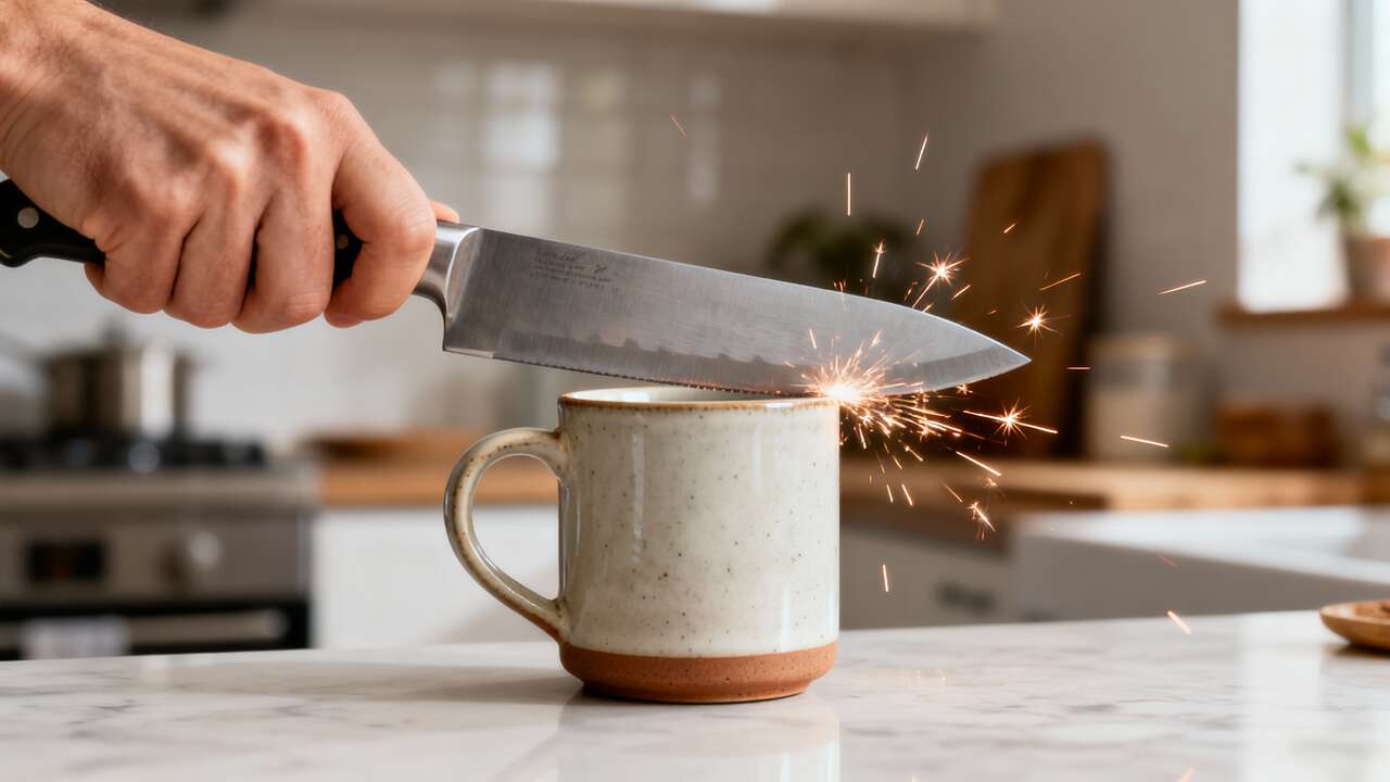 Couteaux qui ne coupent plus ? L&rsquo;astuce de la tasse en céramique pour les aiguiser
