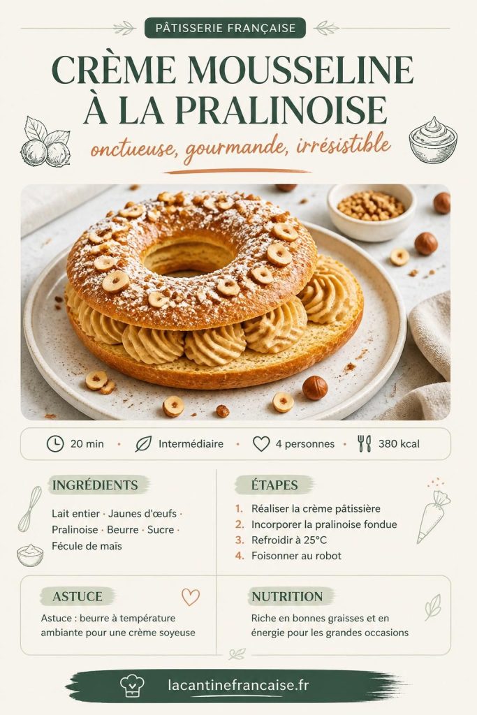 Crème mousseline à la pralinoise dans une poche à douille, prête à garnir un Paris-Brest maison