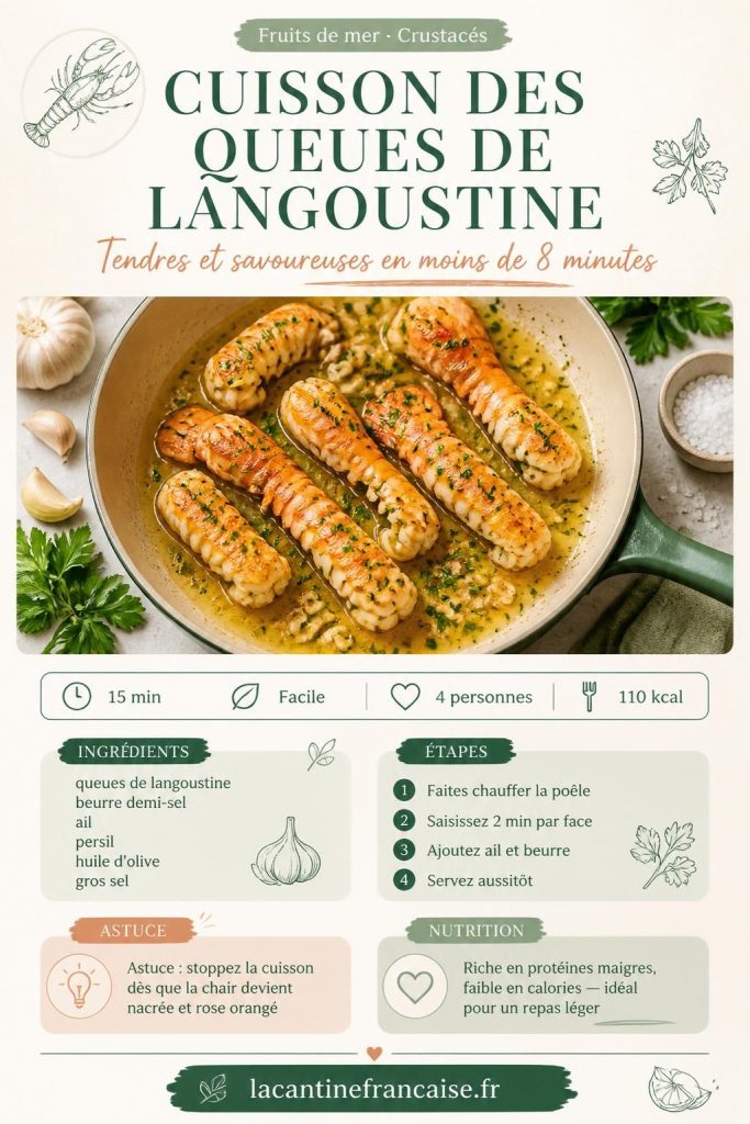 Queues de langoustine saisies à la poêle avec beurre demi-sel, ail et persil — épingle Pinterest recette